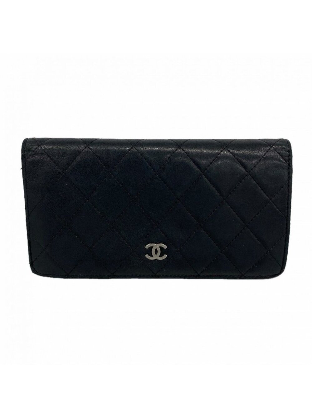 Chanel Wallet Quilted Lambskin Black Silver